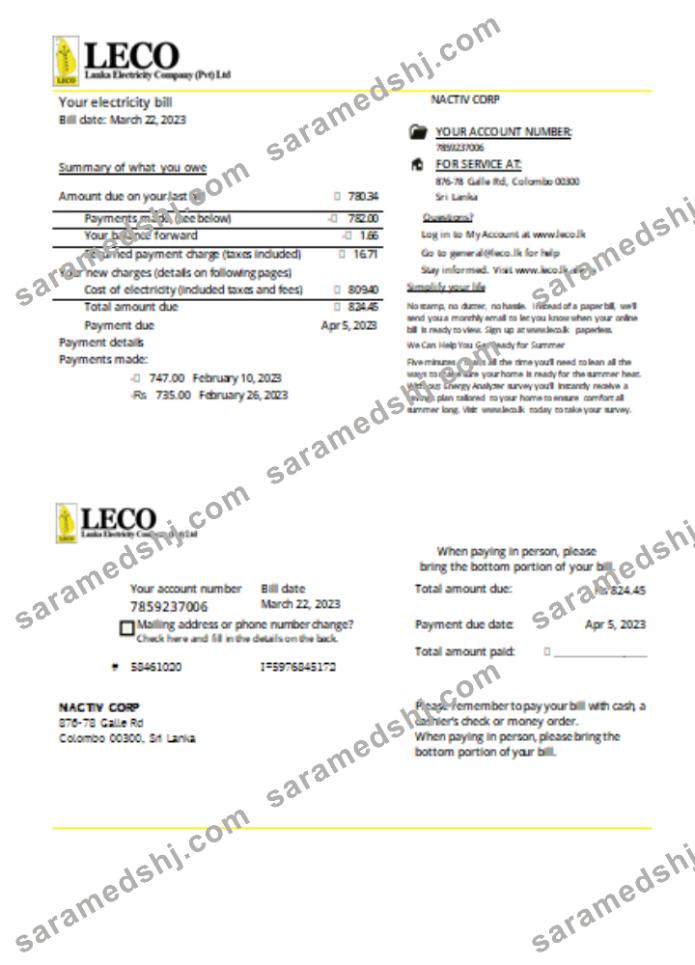LECO Corporation electricity business bill, SCR